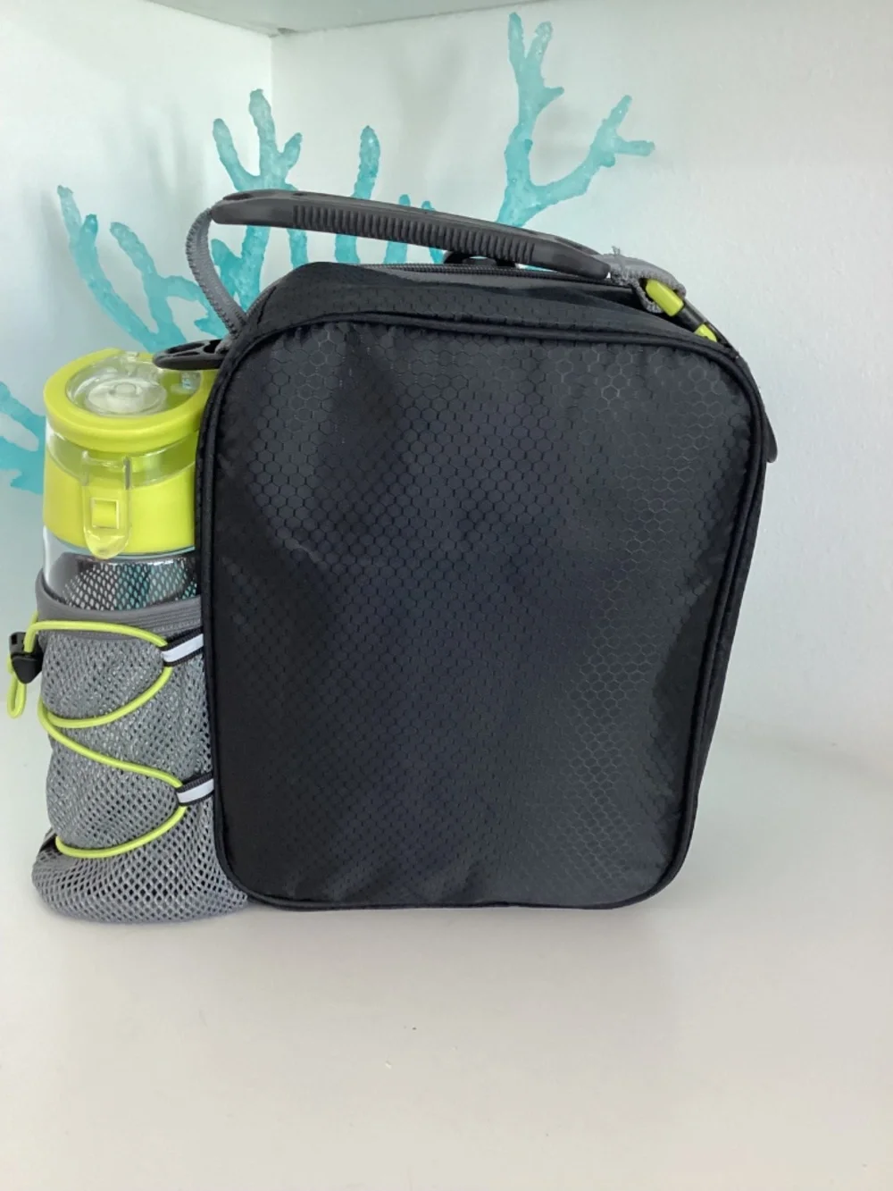 AZ Pro Insulated Zipper Lunch Bag, Black Geometric w/ Containers & Ice Packs NEW